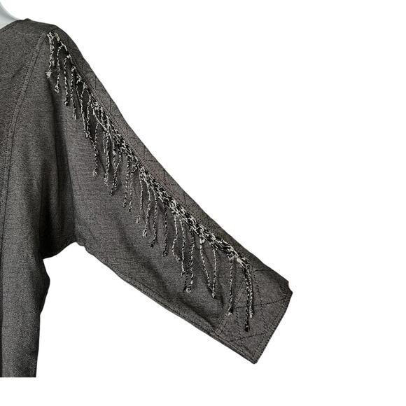 No. 6 Store Grey Midi Shift Dress Women's 1/ Small Fringe 3/4 Sleeve Boho Career - Picture 2 of 7